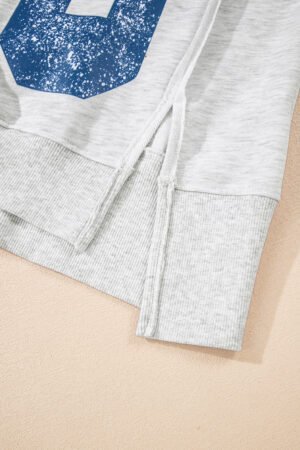 Light Grey Faded Varsity Print Loose Pullover Top - Image 10