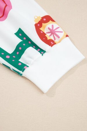 White Plus Size Christmas Ho Ho Ho Print Long Sleeve Top and Shorts 2pc Lounge Set - Image 9