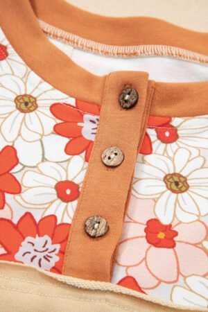 Parchment Floral Plaid Patchwork Casual Top - Image 7