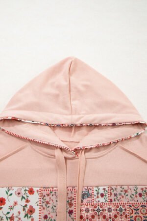 Delicacy Mix Floral Patchwork Side Slit Drawstring Hoodie - Image 6