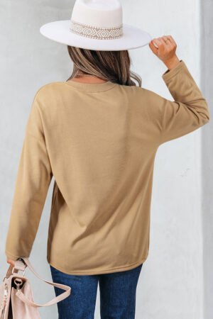 Khaki 88 Number Graphic Drawstring Hemline Oversize Long Sleeve Top - Image 3