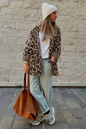 Brown Leopard Open Casual Cardigan - Image 3