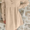 Oatmeal Corduroy Half Button Collared Long Sleeve Mini Dress