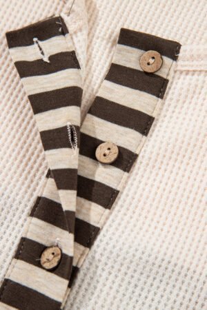 Parchment Plus Size Waffle Colorblock Striped Plaid Patchwork Half Button Pullover - Image 7