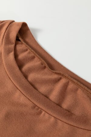 Brown Floral Sleeve Patchwork Round Neck Plus Blouse - Image 7