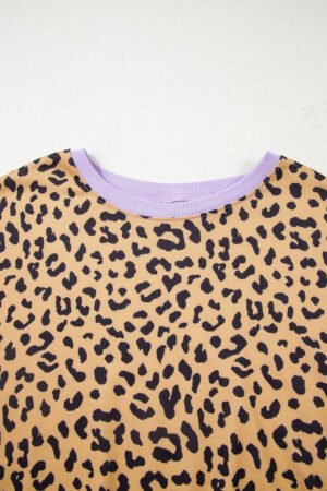 Purple Leopard Striped Patchwork Plus Size Loose Sweatshirt - Image 10