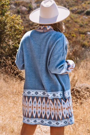 Alternative view of Blue Aztec Print Open Front Knitted Cardigan