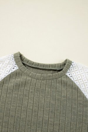 Laurel Green Floral Patchwork Long Sleeve Ribbed Blouse - Image 10