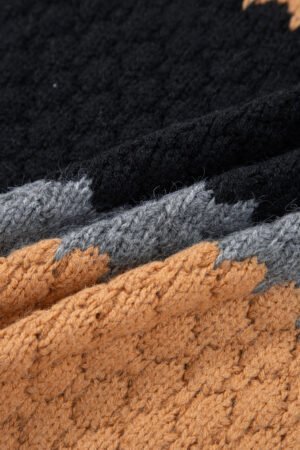 Khaki Color Block High Neck Baggy Sweater - Image 8