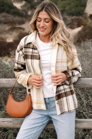 Multicolour Plaid Patchwork Side Pockets Buttoned Shacket - Image 20