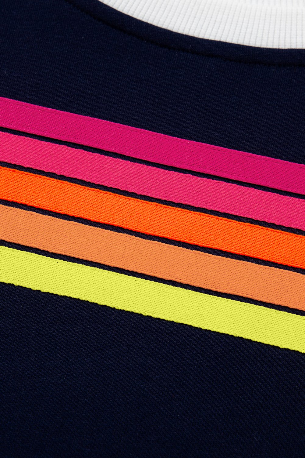 Bluing Colorful Striped Accent Varsity Long Sleeve Pullover and Shorts Matching Set Bluing Colorful Striped Accent Varsity Long Sleeve Pullover and Shorts Matching Set