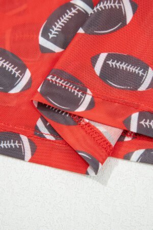 Red Game Day Rugby Mesh Sheer Long Sleeve Top - Image 9
