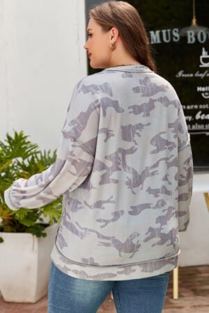 Multicolour Camouflage Print Round Neck Plus Size Sweatshirt - Image 3