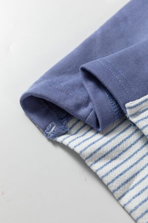 Light Grey Oversized Striped Colorblock Dolman Sleeve Collared Casual Top - Image 9