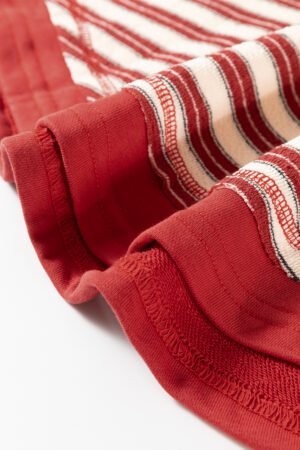 Red Stripe Buttoned V Neck Collared Drop Shoulder Top - Image 9