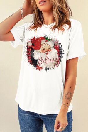 White Believe Christmas Father Graphic Crewneck T Shirt - Image 3