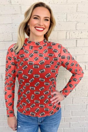 Alternative view of Red Game Day Rugby Mesh Sheer Long Sleeve Top