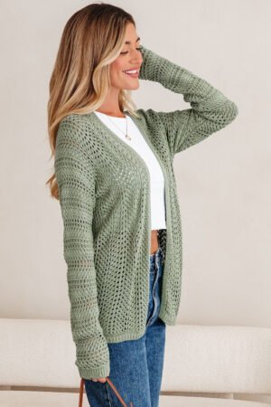 Green Bay Scalloped Edge Eyelet Knit Batwing Sleeve Cardigan - Image 5
