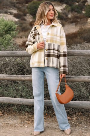 Multicolour Plaid Patchwork Side Pockets Buttoned Shacket - Image 23