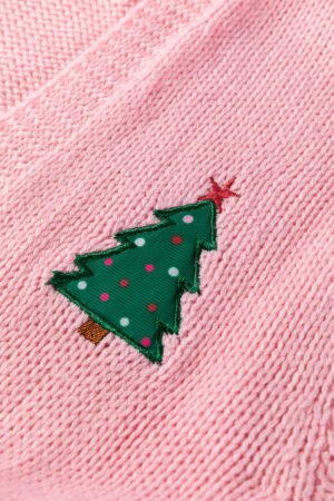 Light Pink Christmas Tree Print Open Front Drop Shoulder Midi Cardigan - Image 10
