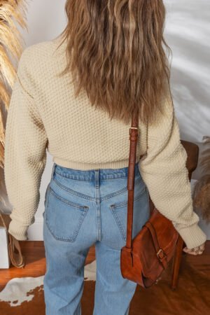 Alternative view of Beige Button Front Cropped Cardigan Sweater
