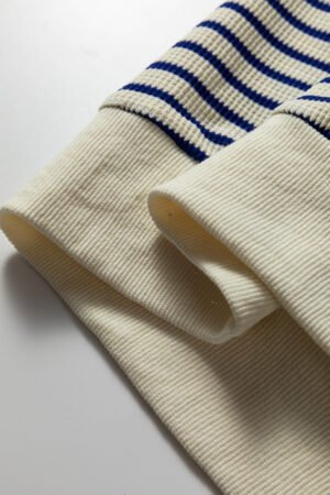 Blue Stripe Textured Elbow Patched Crew Neck Drop Shoulder Sweatshirt - Image 11