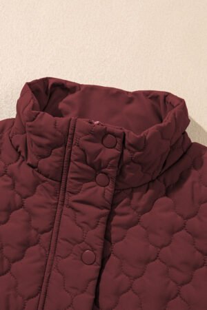 Wild Ginger Flower Shape Quilted Snap Button Zip Up Winter Vest - Image 8