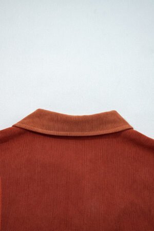 Gold Flame Velvet Flap Pockets Drop Shoulder Casual Shacket - Image 4