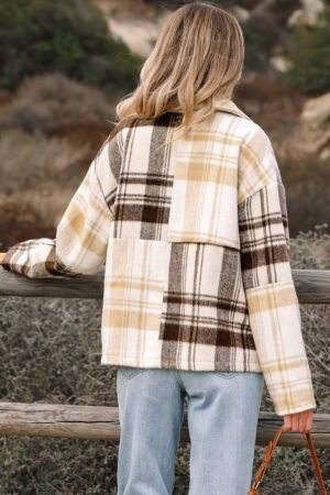 Multicolour Plaid Patchwork Side Pockets Buttoned Shacket - Image 18