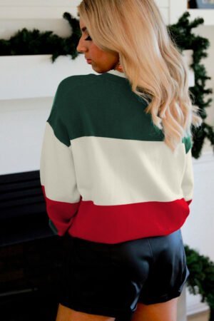 Alternative view of Green Sequined HOLLY JOLLY Color Block Crew Neck Sweater
