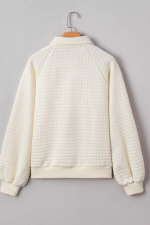 Beige Pineapple Textured Half Button Collared Sweatshirt - Image 4
