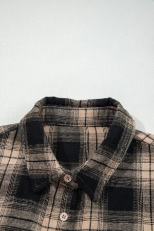 Multicolour Retro Plaid Double Flap Pocket Brushed Shacket - Image 16
