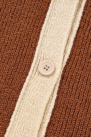 Chestnut Contrast Knit V Neckline Short Cardigan - Image 8