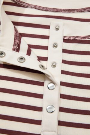 Red Dahlia Striped Print Drop Shoulder Long Sleeve Henley Top - Image 7