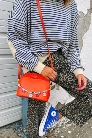 Blue Stripe Textured Elbow Patched Crew Neck Drop Shoulder Sweatshirt - Image 3