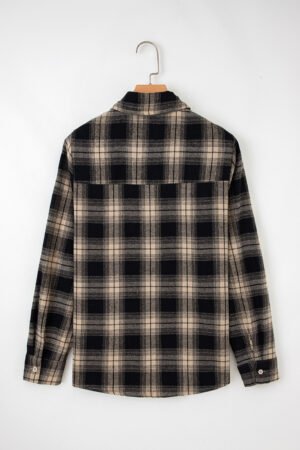 Multicolour Retro Plaid Double Flap Pocket Brushed Shacket - Image 9