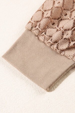 Parchment Lace Patchwork Long Raglan Sleeve Pleated Top - Image 8