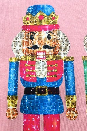 Pink Cute Nutcracker Printed Drop Shoulder Christmas Sweatshirt - Image 8