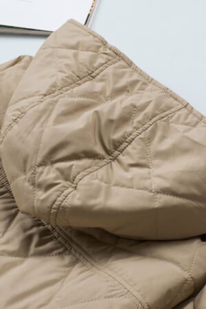 Khaki Quilted Snap Button Hooded Puffer Coat - Image 10