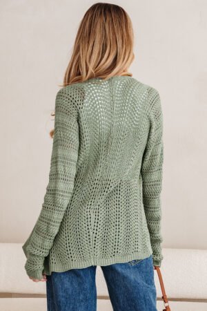 Green Bay Scalloped Edge Eyelet Knit Batwing Sleeve Cardigan - Image 4