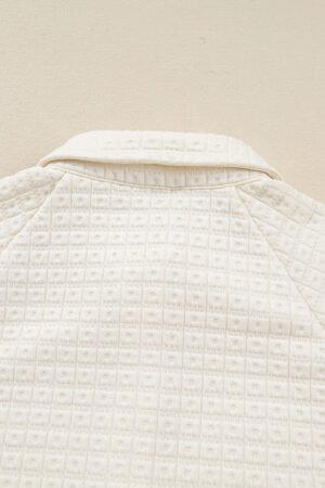 Beige Pineapple Textured Half Button Collared Sweatshirt - Image 6
