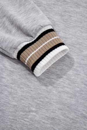 Gray Varsity Contrast Striped Trim V Neck Sweatshirt - Image 10