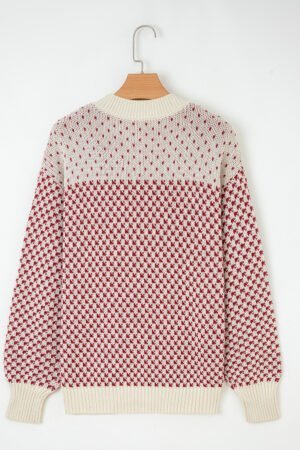 Red Contrast Color Pattern Lantern Sleeve Sweater - Image 5