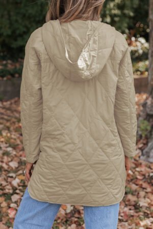 Alternative view of Khaki Quilted Snap Button Hooded Puffer Coat