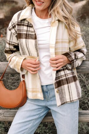 Multicolour Plaid Patchwork Side Pockets Buttoned Shacket - Image 24
