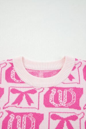 Pink Bows & Horseshoes Pattern Western Fashion Print Sweater - Image 5