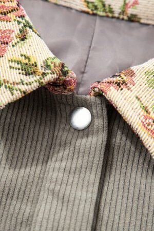 Medium Grey Corduroy Floral Patchwork Vintage Jacket - Image 6