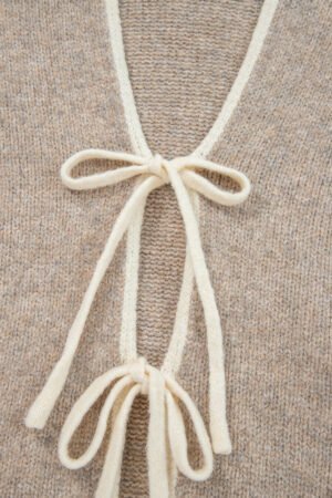 Pale Khaki Tied Front Drop Shoulder Chunky Casual Cardigan - Image 6