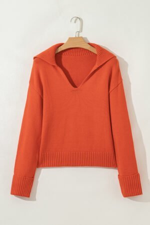 Flamingo Collared V Neck Ribbed Edge Sexy Elegant Sweater - Image 5