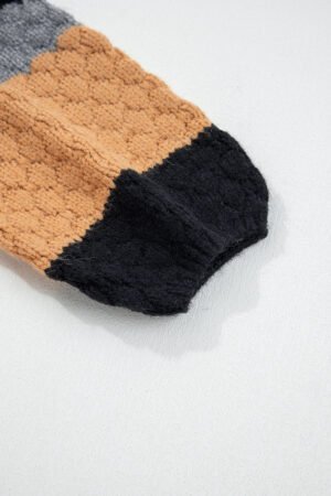 Khaki Color Block High Neck Baggy Sweater - Image 6